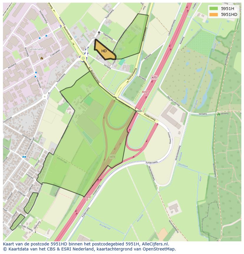 Afbeelding van het postcodegebied 5951 HD op de kaart.