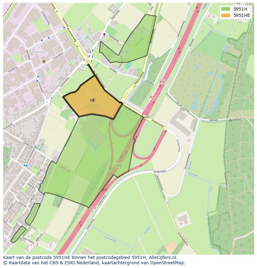 Afbeelding van het postcodegebied 5951 HE op de kaart.