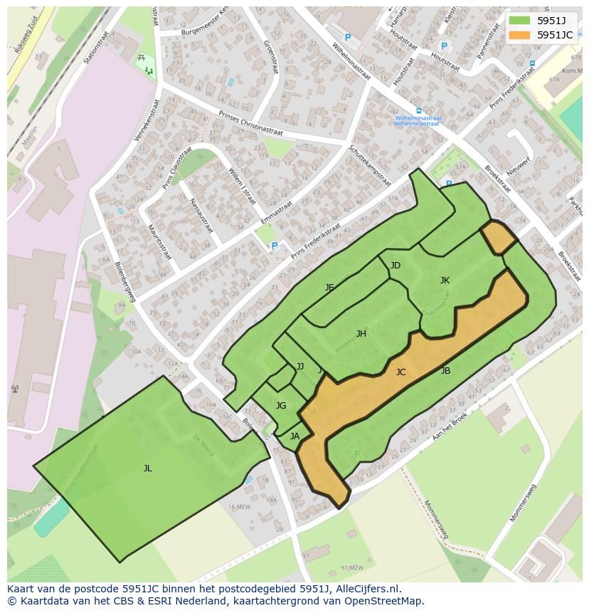 Afbeelding van het postcodegebied 5951 JC op de kaart.