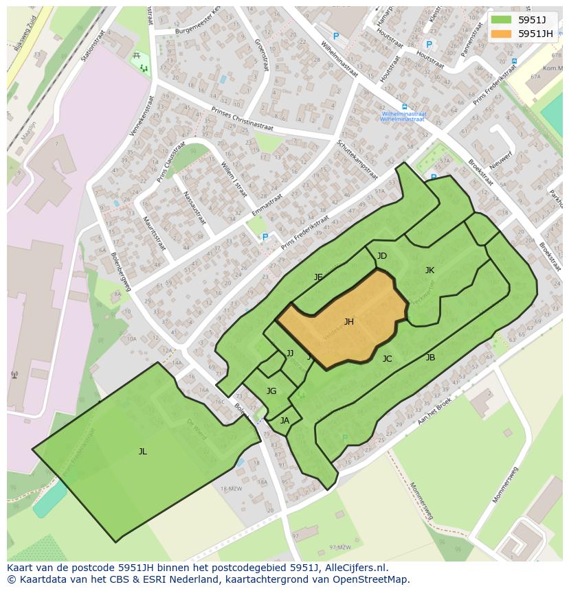 Afbeelding van het postcodegebied 5951 JH op de kaart.