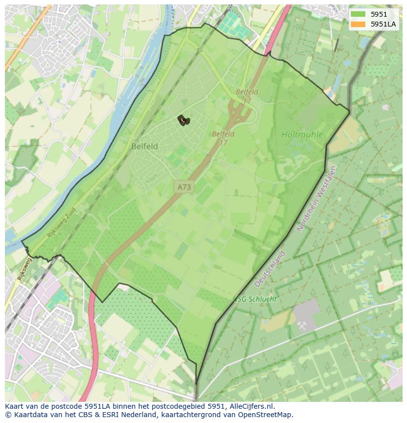 Afbeelding van het postcodegebied 5951 LA op de kaart.