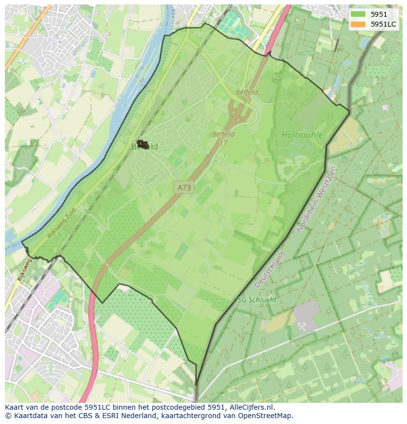 Afbeelding van het postcodegebied 5951 LC op de kaart.