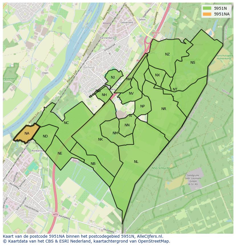 Afbeelding van het postcodegebied 5951 NA op de kaart.