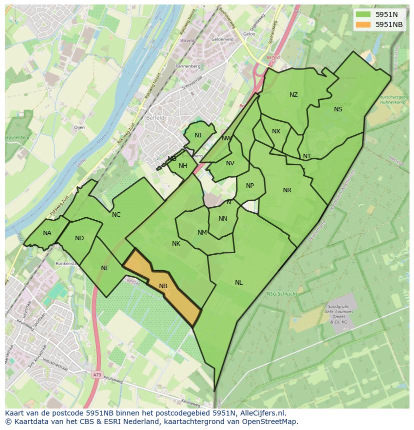 Afbeelding van het postcodegebied 5951 NB op de kaart.
