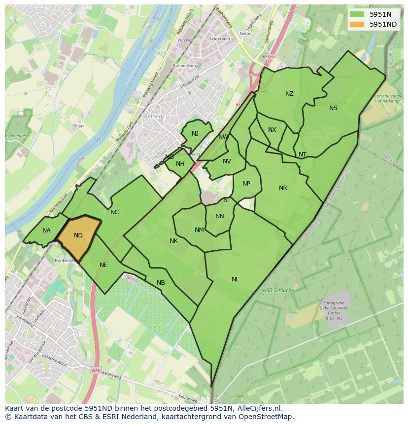 Afbeelding van het postcodegebied 5951 ND op de kaart.