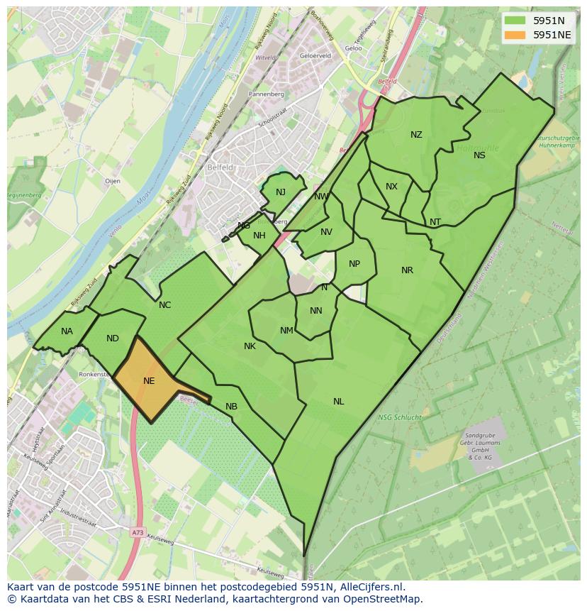 Afbeelding van het postcodegebied 5951 NE op de kaart.