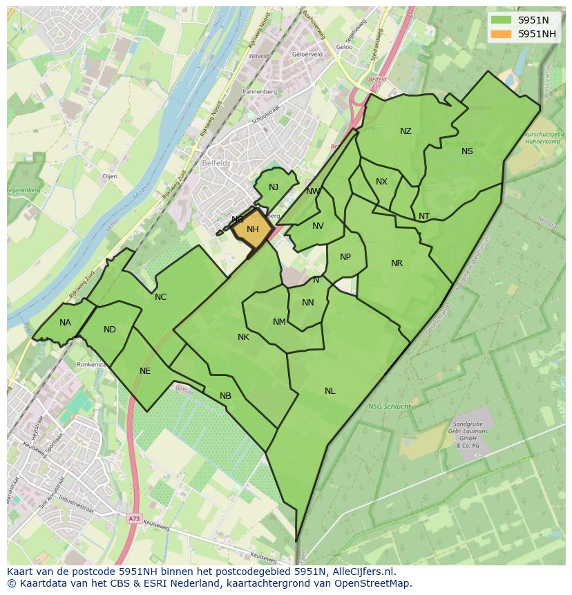 Afbeelding van het postcodegebied 5951 NH op de kaart.