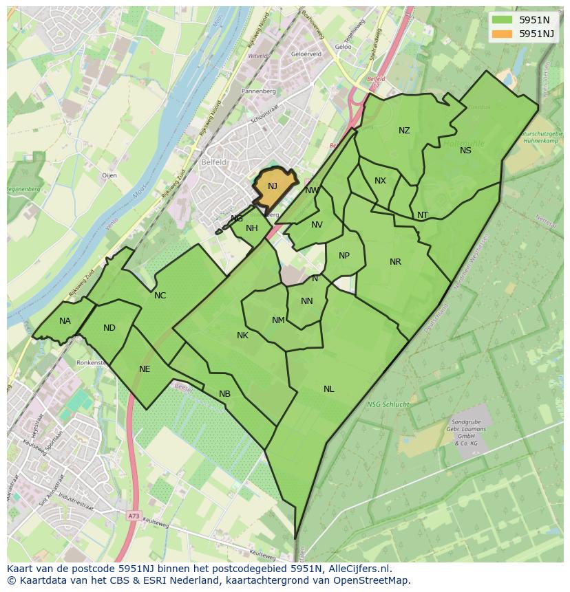 Afbeelding van het postcodegebied 5951 NJ op de kaart.