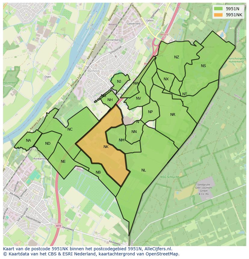 Afbeelding van het postcodegebied 5951 NK op de kaart.