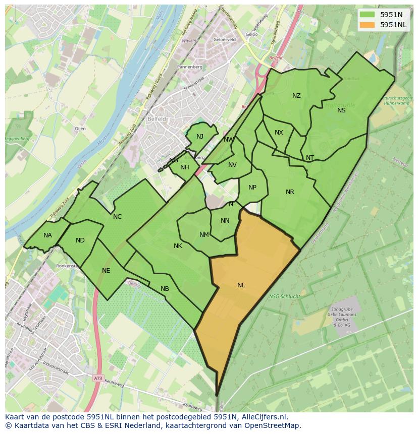 Afbeelding van het postcodegebied 5951 NL op de kaart.
