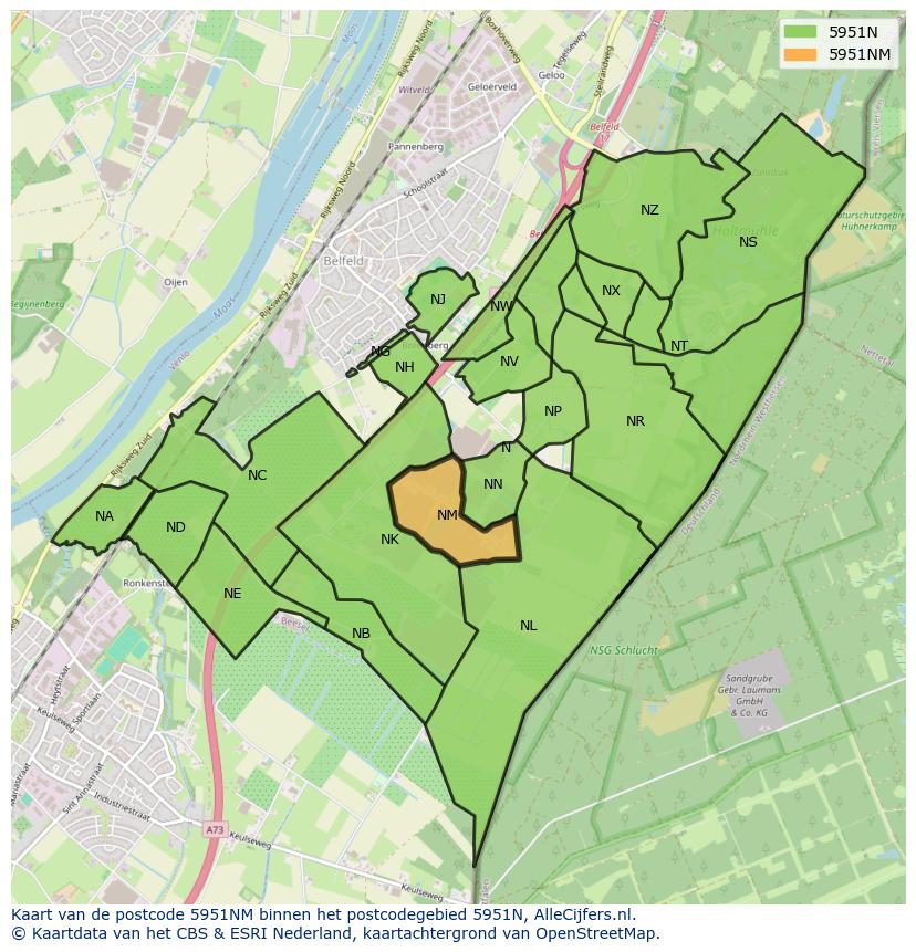 Afbeelding van het postcodegebied 5951 NM op de kaart.