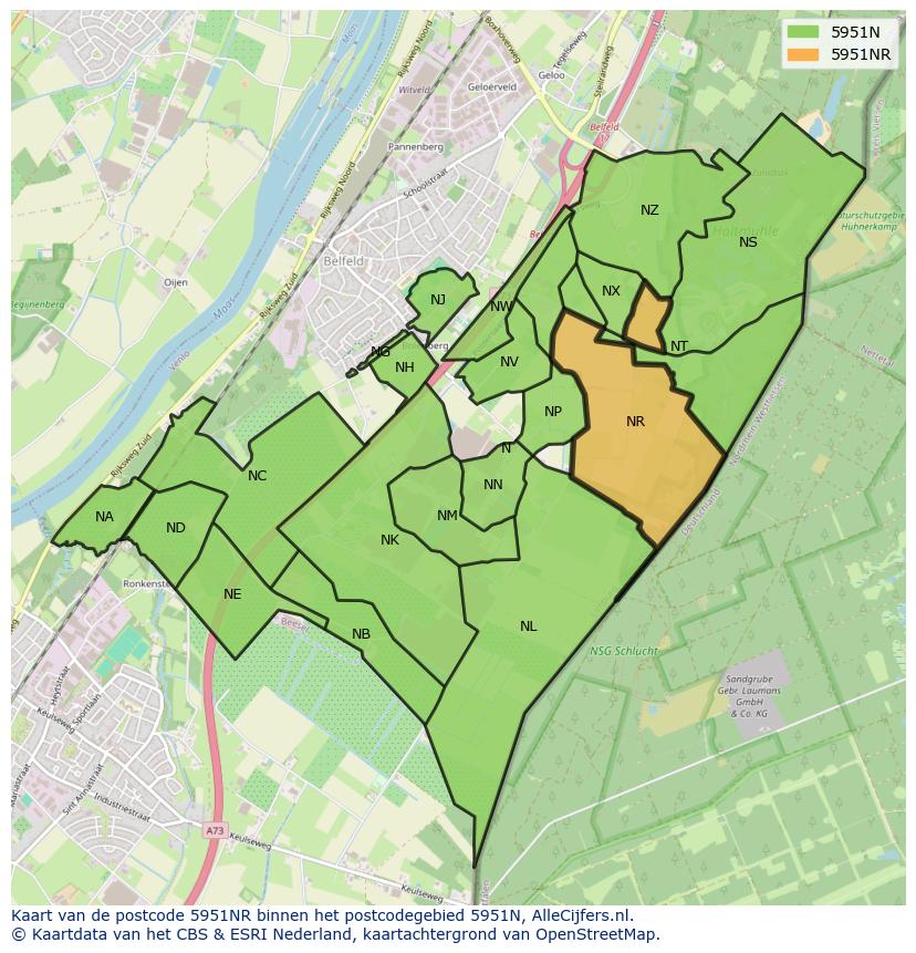 Afbeelding van het postcodegebied 5951 NR op de kaart.