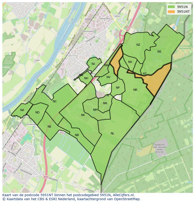 Afbeelding van het postcodegebied 5951 NT op de kaart.