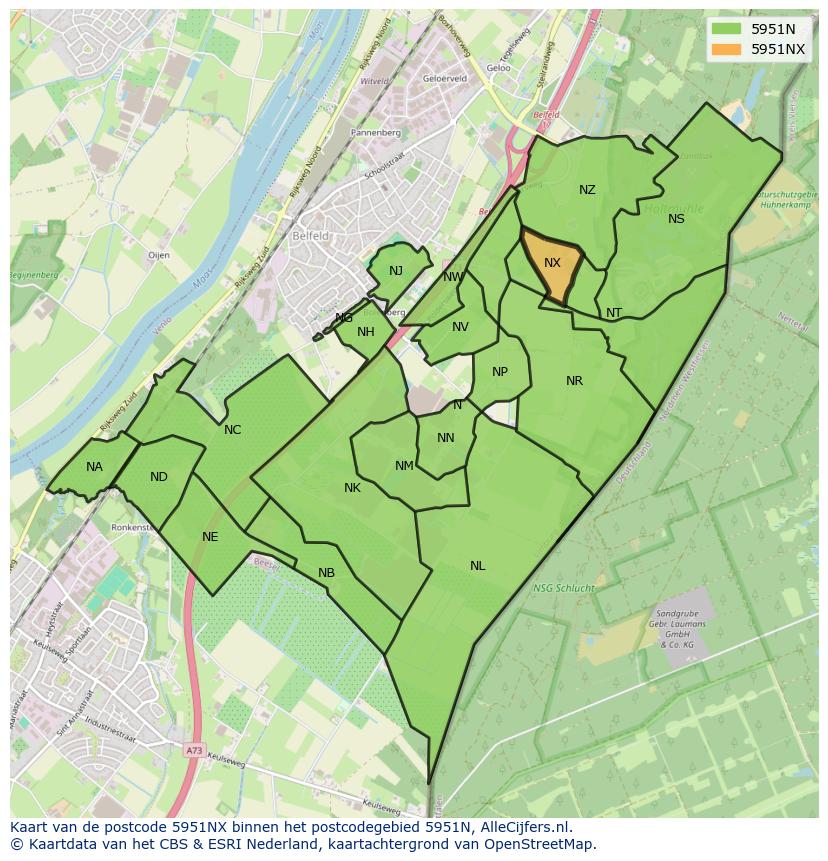 Afbeelding van het postcodegebied 5951 NX op de kaart.