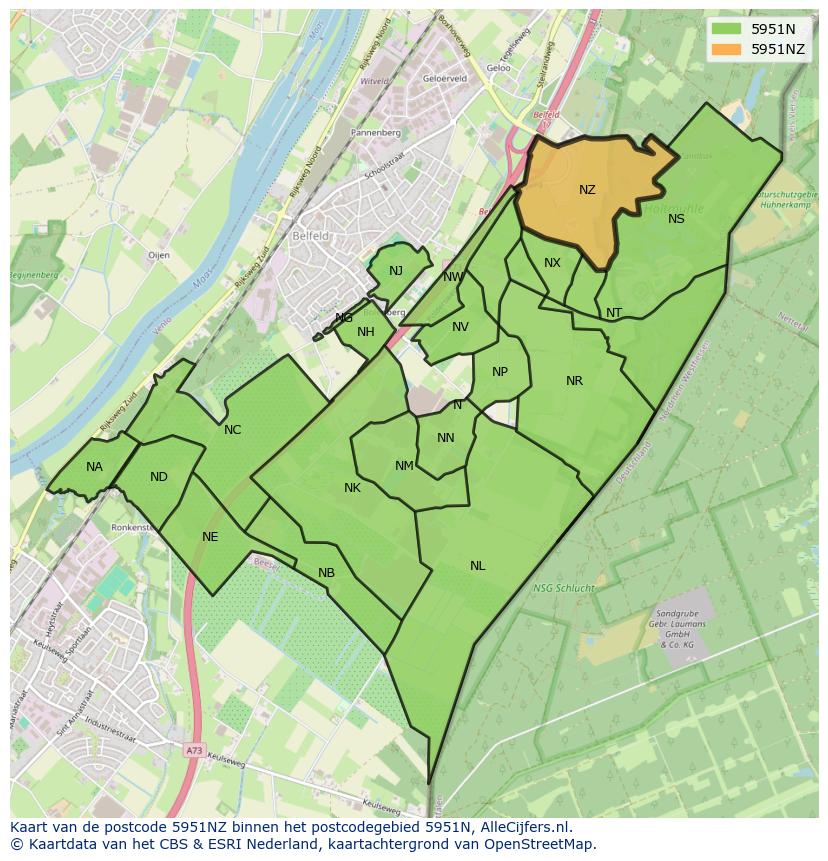 Afbeelding van het postcodegebied 5951 NZ op de kaart.