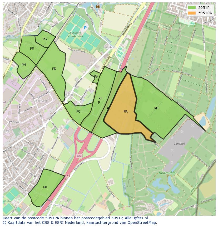 Afbeelding van het postcodegebied 5951 PA op de kaart.