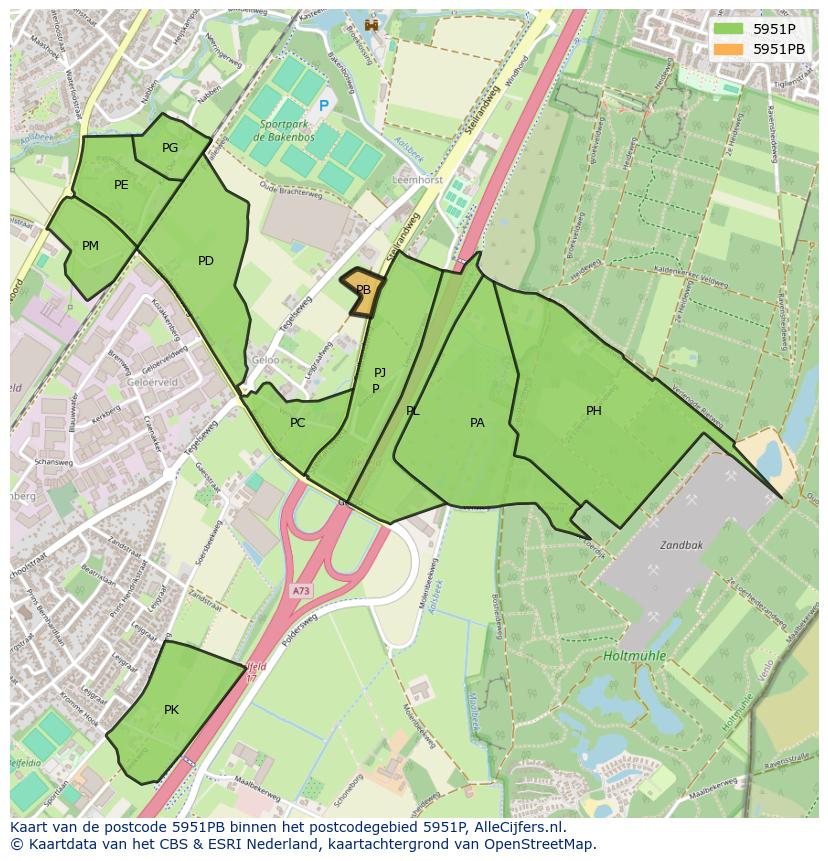 Afbeelding van het postcodegebied 5951 PB op de kaart.