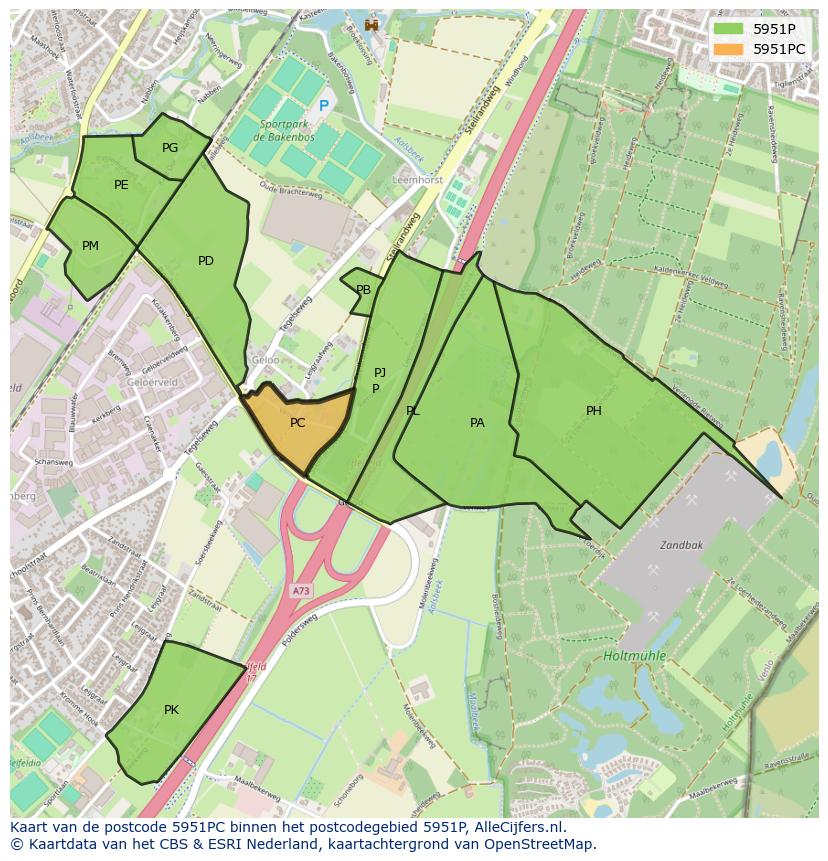 Afbeelding van het postcodegebied 5951 PC op de kaart.