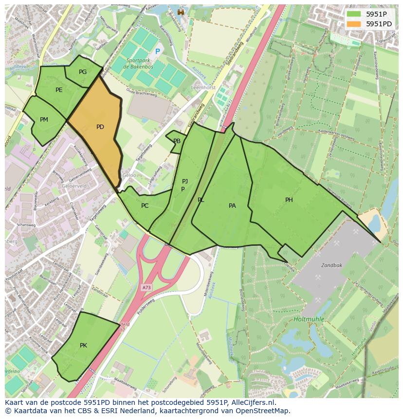 Afbeelding van het postcodegebied 5951 PD op de kaart.