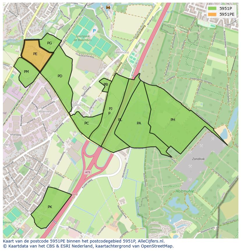 Afbeelding van het postcodegebied 5951 PE op de kaart.
