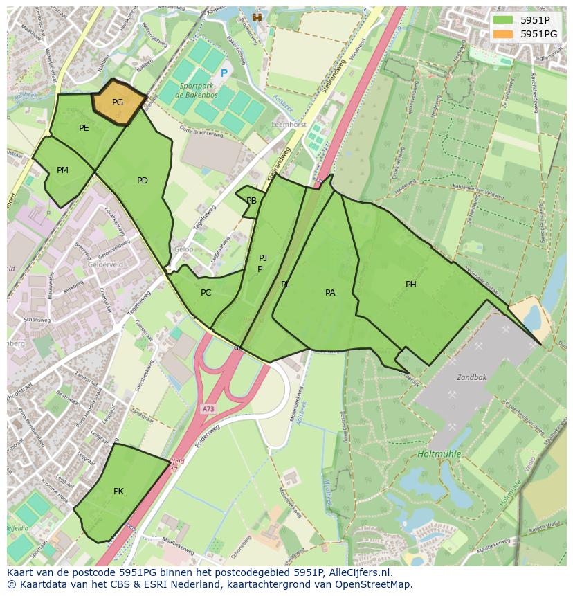 Afbeelding van het postcodegebied 5951 PG op de kaart.