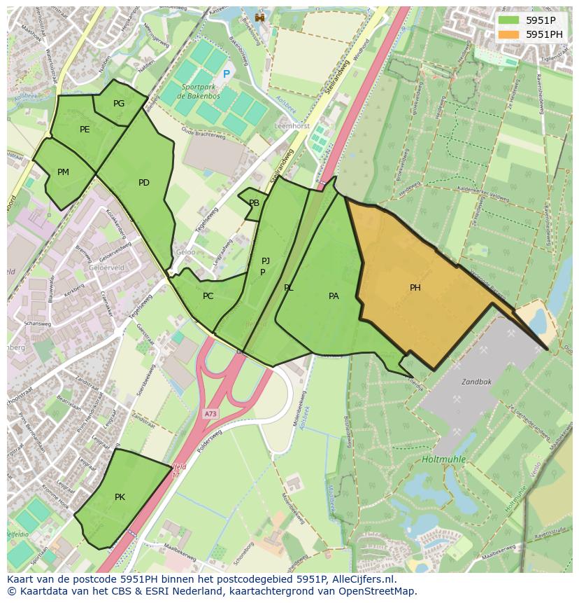Afbeelding van het postcodegebied 5951 PH op de kaart.
