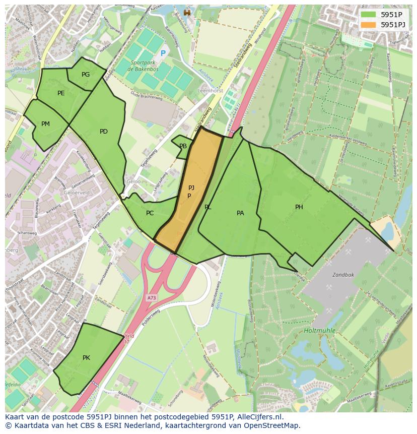 Afbeelding van het postcodegebied 5951 PJ op de kaart.