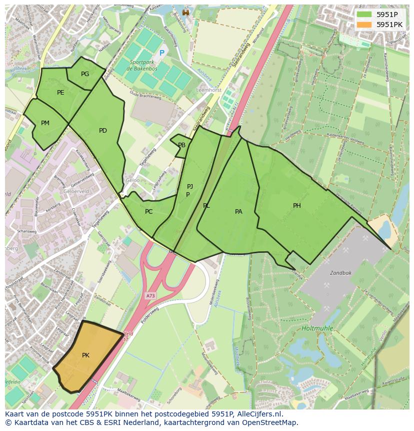 Afbeelding van het postcodegebied 5951 PK op de kaart.