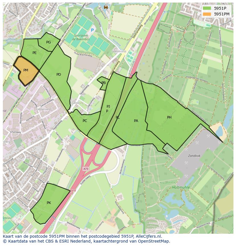 Afbeelding van het postcodegebied 5951 PM op de kaart.