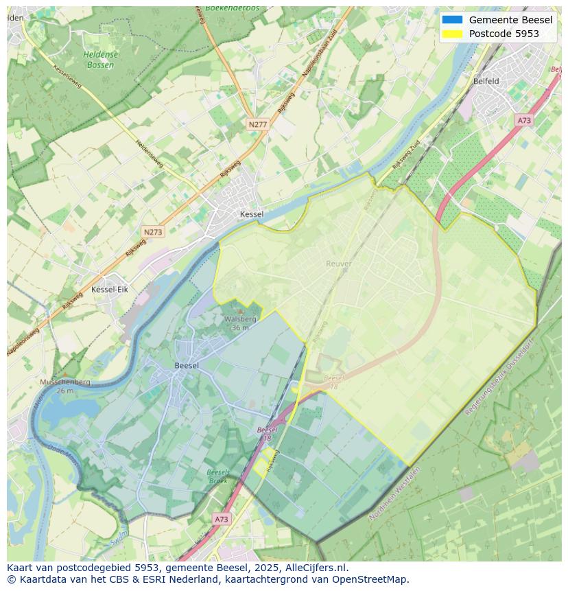 Afbeelding van het postcodegebied 5953 op de kaart.