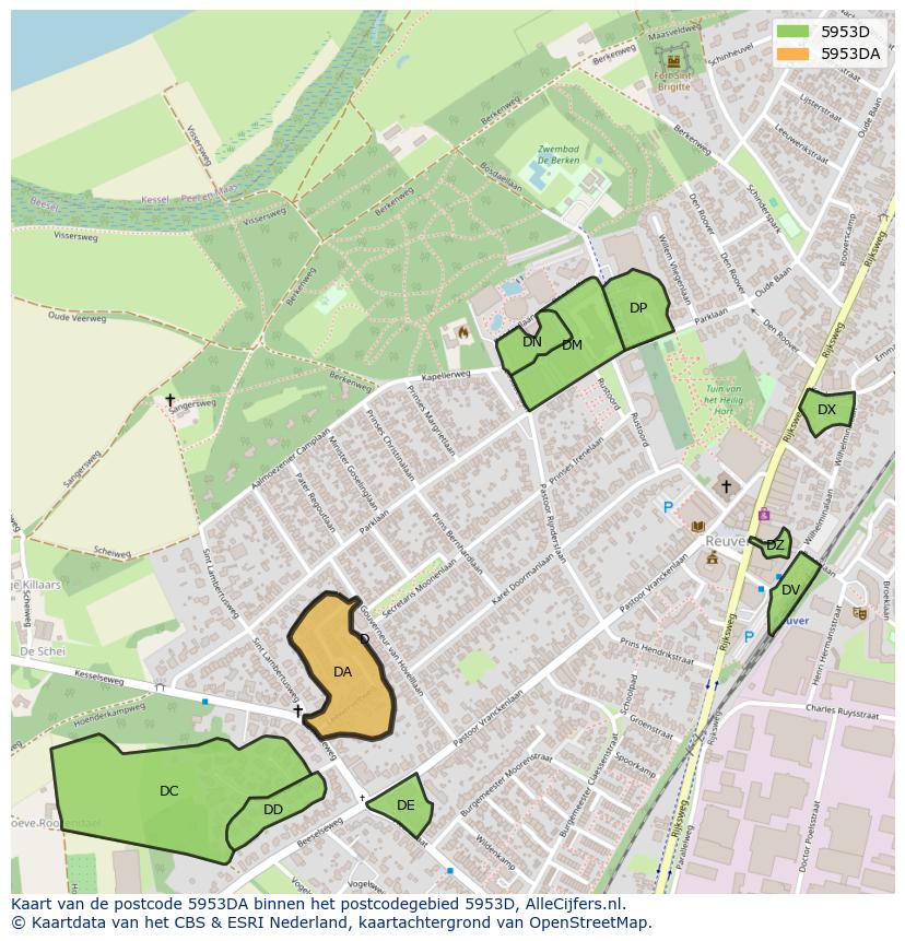 Afbeelding van het postcodegebied 5953 DA op de kaart.