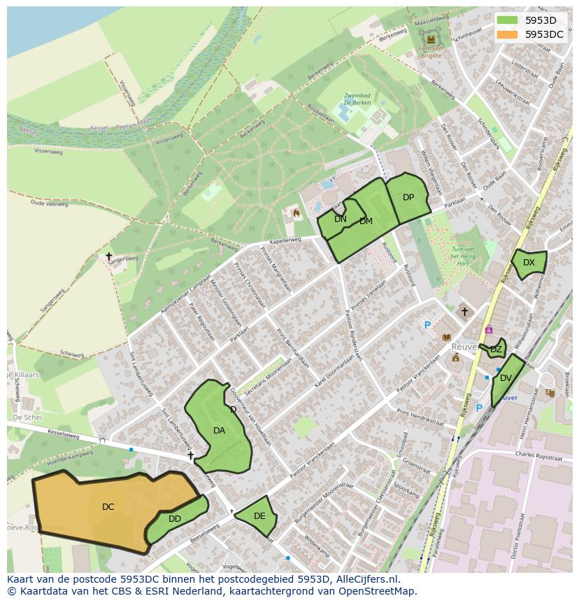 Afbeelding van het postcodegebied 5953 DC op de kaart.