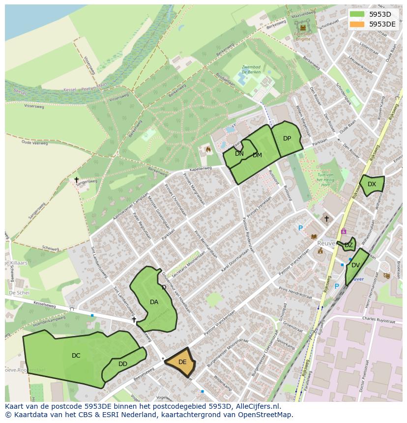Afbeelding van het postcodegebied 5953 DE op de kaart.