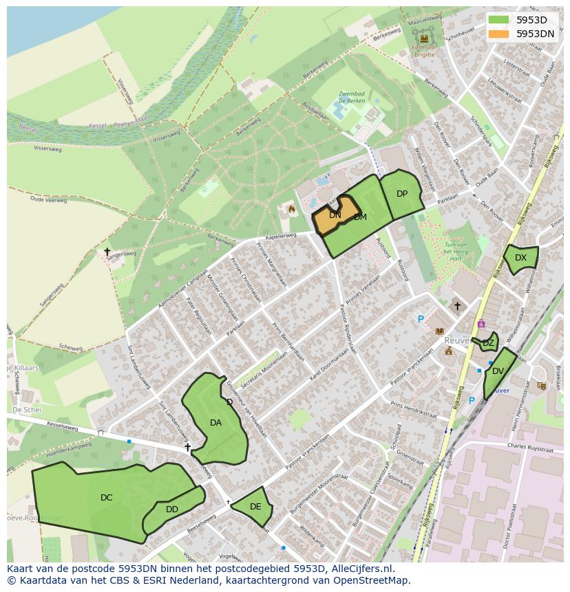 Afbeelding van het postcodegebied 5953 DN op de kaart.