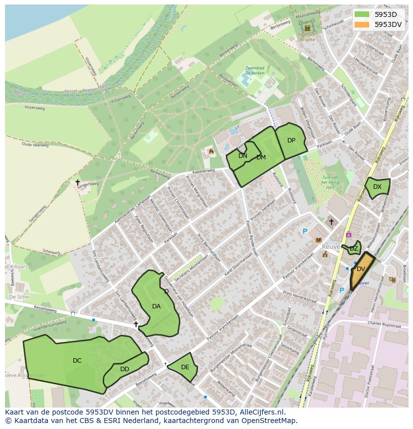 Afbeelding van het postcodegebied 5953 DV op de kaart.