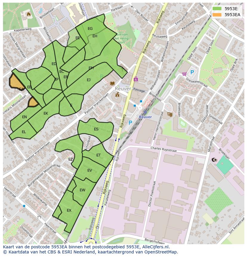 Afbeelding van het postcodegebied 5953 EA op de kaart.