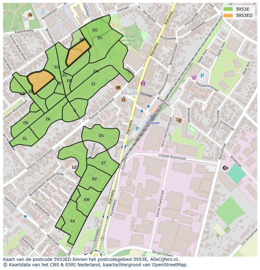 Afbeelding van het postcodegebied 5953 ED op de kaart.