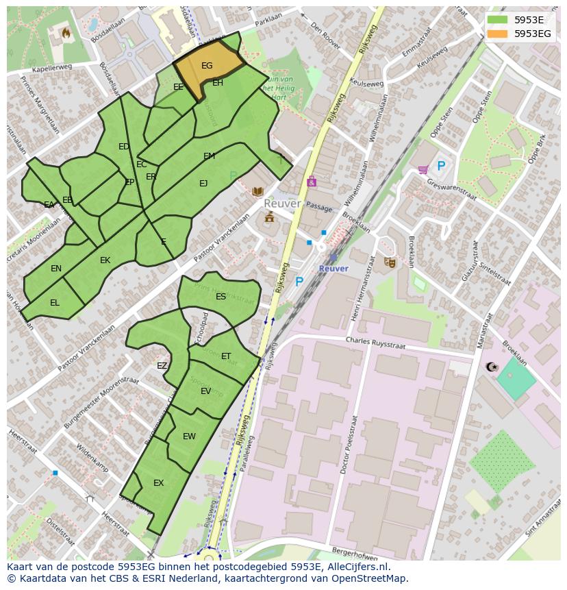 Afbeelding van het postcodegebied 5953 EG op de kaart.