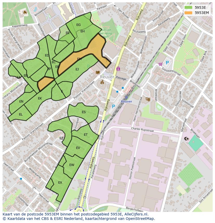 Afbeelding van het postcodegebied 5953 EM op de kaart.