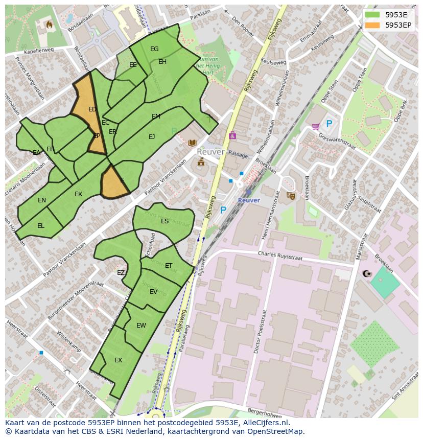 Afbeelding van het postcodegebied 5953 EP op de kaart.