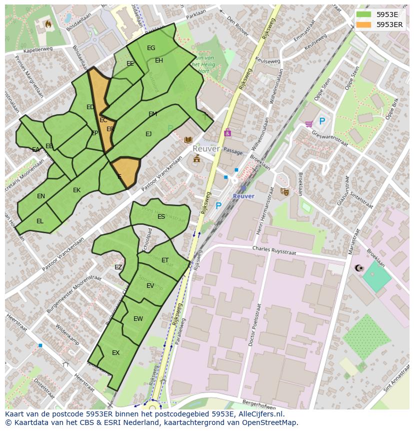 Afbeelding van het postcodegebied 5953 ER op de kaart.
