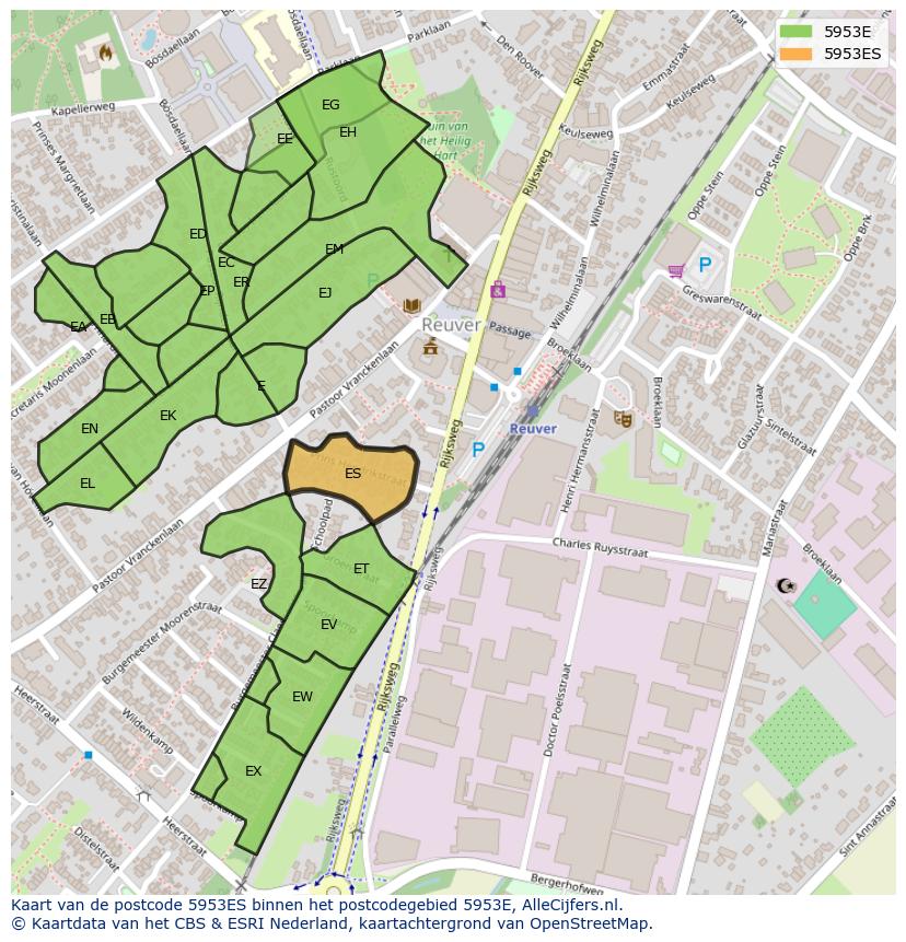 Afbeelding van het postcodegebied 5953 ES op de kaart.