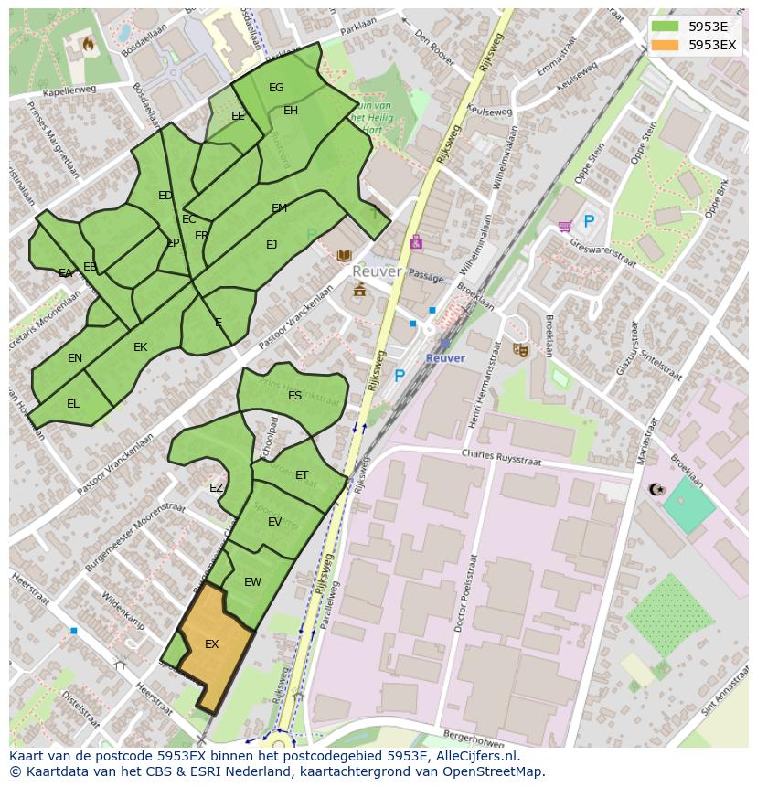 Afbeelding van het postcodegebied 5953 EX op de kaart.