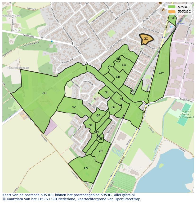 Afbeelding van het postcodegebied 5953 GC op de kaart.