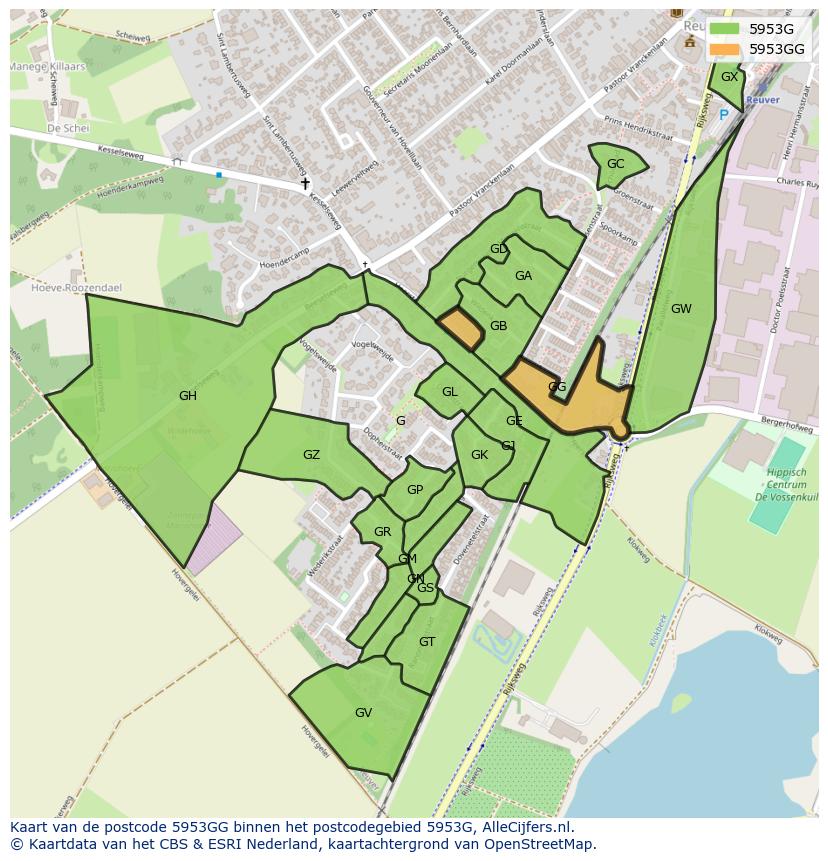 Afbeelding van het postcodegebied 5953 GG op de kaart.