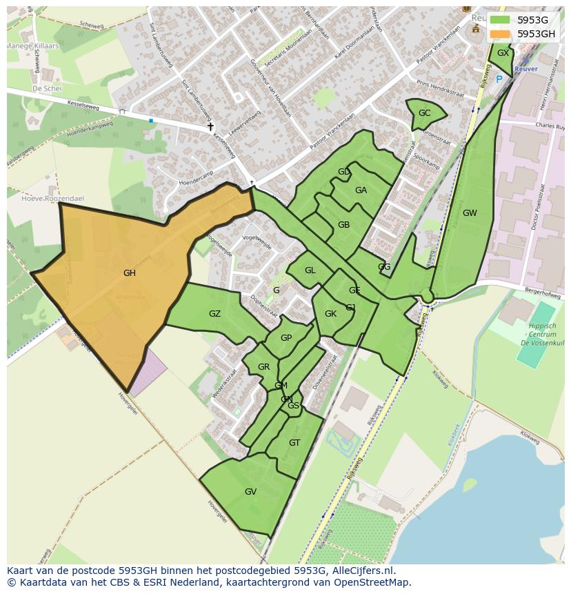 Afbeelding van het postcodegebied 5953 GH op de kaart.