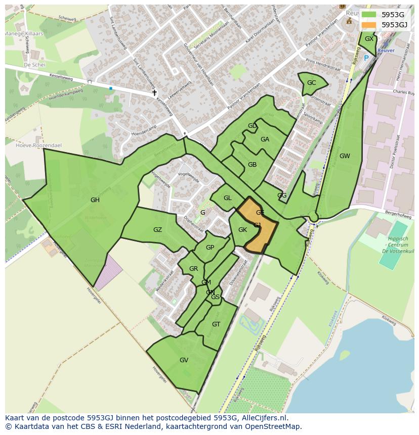 Afbeelding van het postcodegebied 5953 GJ op de kaart.