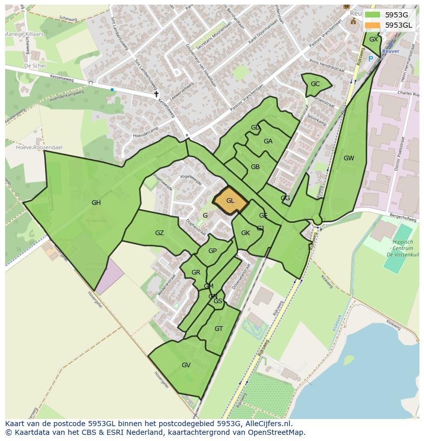 Afbeelding van het postcodegebied 5953 GL op de kaart.