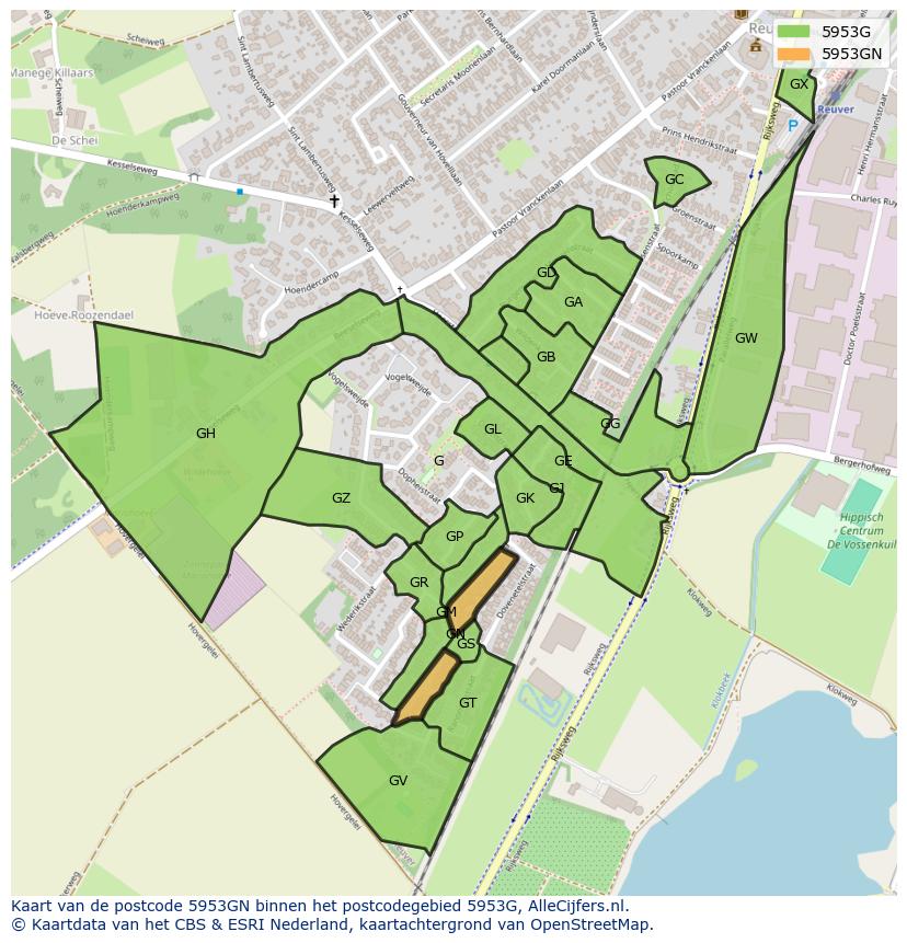 Afbeelding van het postcodegebied 5953 GN op de kaart.