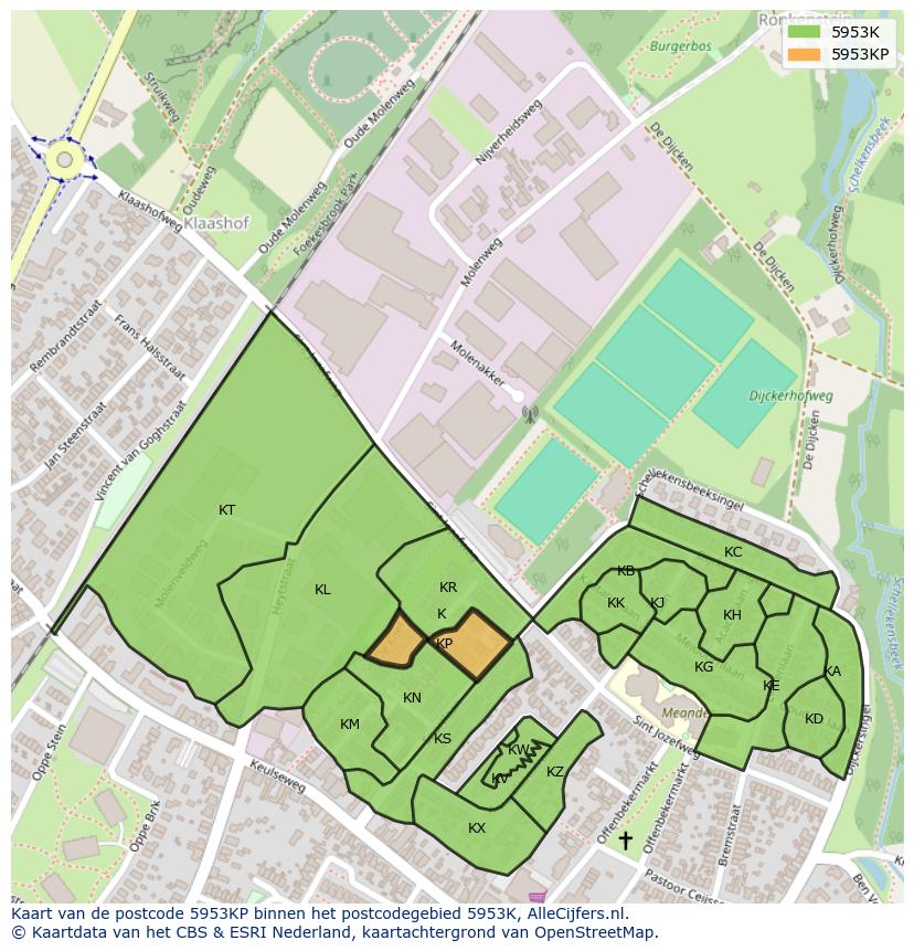 Afbeelding van het postcodegebied 5953 KP op de kaart.